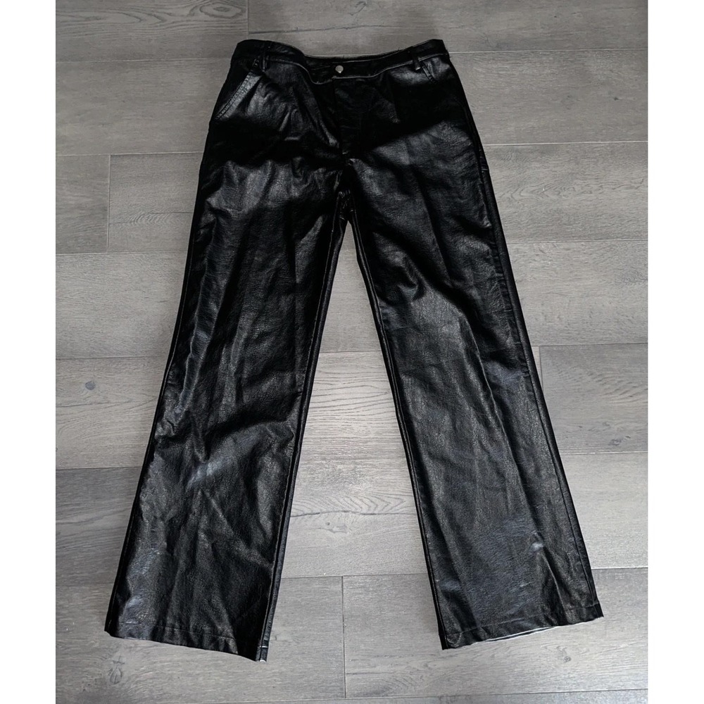 Princess Polly Pants Womens 10 Black Faux Leather High Rise‎ Wide Leg Zip Front